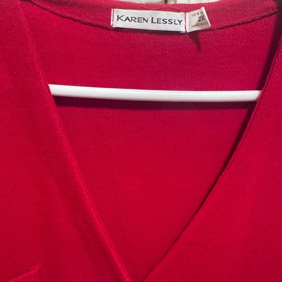 Karen Lessly Vintage Red Sleeveless V-Neck Gold Buttons Sweater Dress Plus Sz 2X - Picture 12 of 14